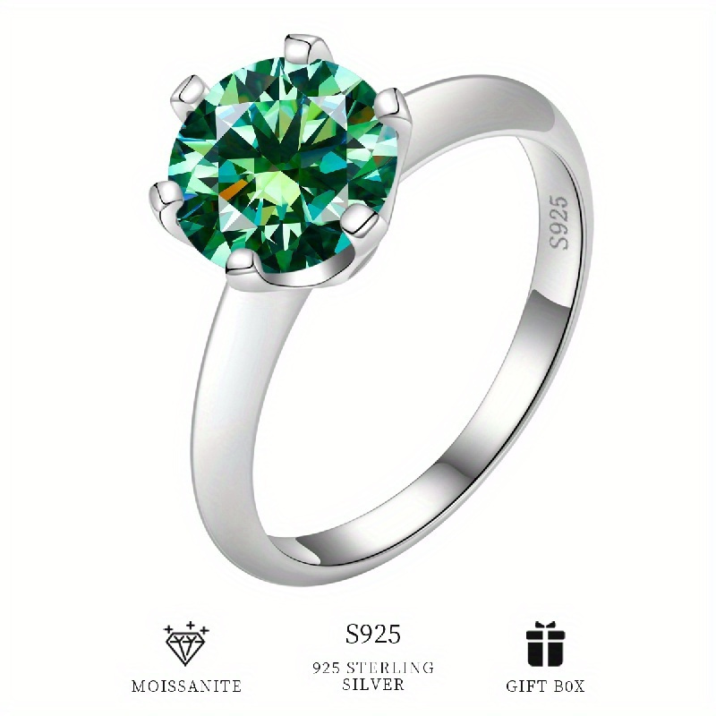 1pc Green Moissanite Ring 925 Silver for Engagement
